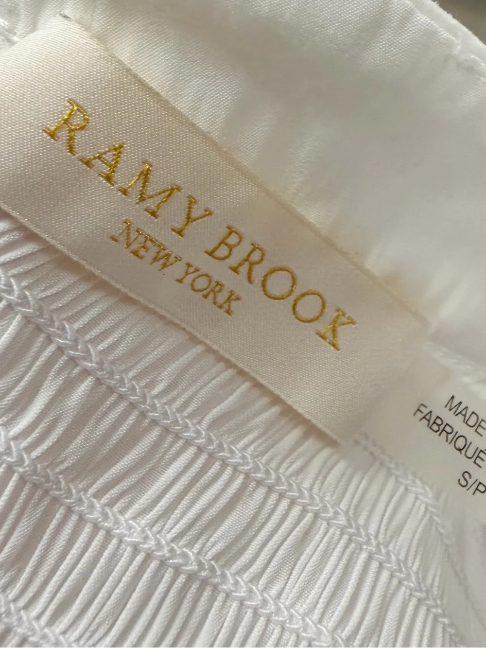 RAMY BROOK Justine Smocked Bell Long Sleeve Blouse White Size Small - Picture 13 of 13